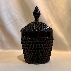 Mid-Century Black Diamond Point Textured Ice Bucket or Cookie Jar with Lid